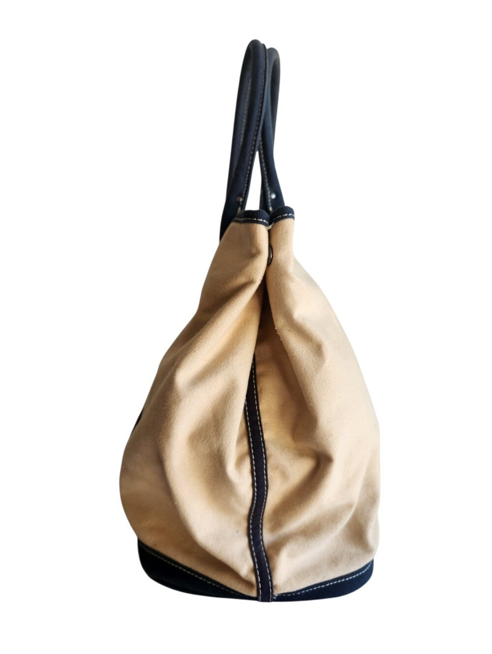Vintage J. Crew Montauk Large Canvas Tote Natural Navy - Picture 6 of 16
